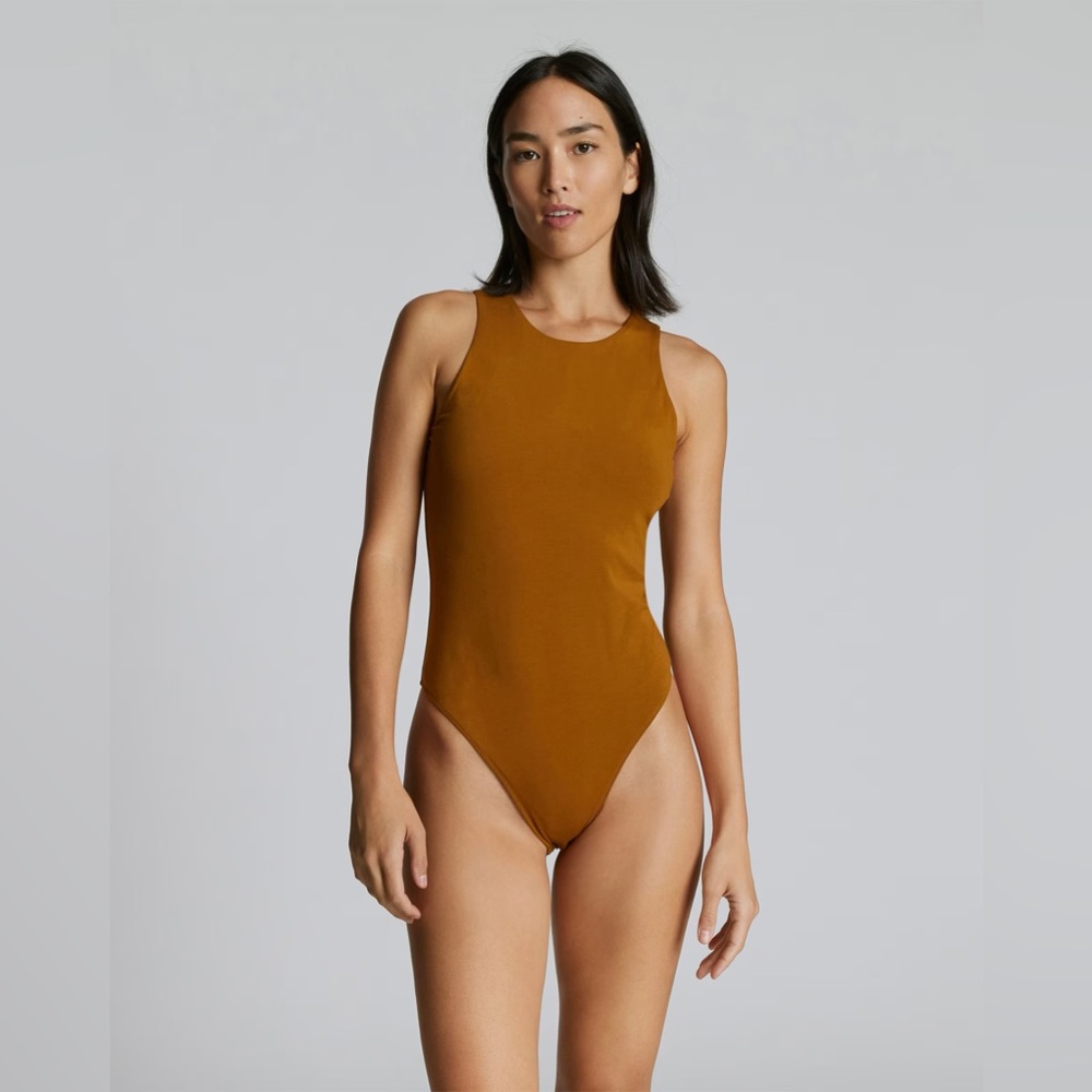 Everlane Cutaway Tank Bodysuit, Thong, Tapenade